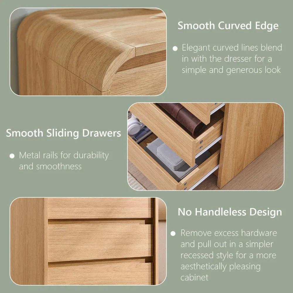 23.6'' Wide Wood Bedside Table w/3 Storage Drawers, with Charging Station