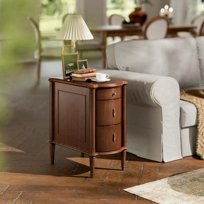 Set of 2 Nightstands w/Charging Station & 3 Drawers,Rustic Wood Finish, and Turned Legs