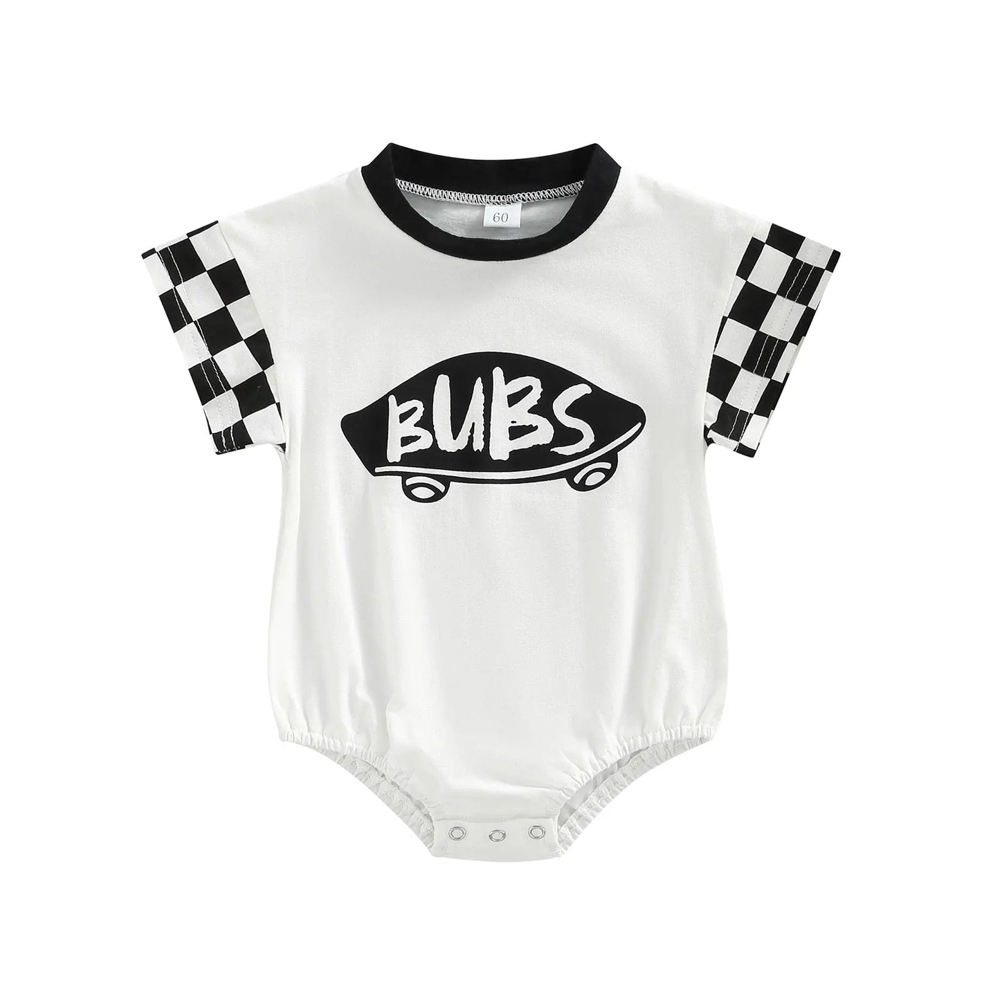 6-18M Infant Boy Romper, Plaid Short Sleeve Round Neck Cartoon Pattern Letter Print