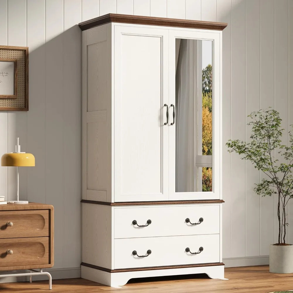 70.1" Wooden Clothing Storage Cabinet with 2 Doors & 2 Drawers