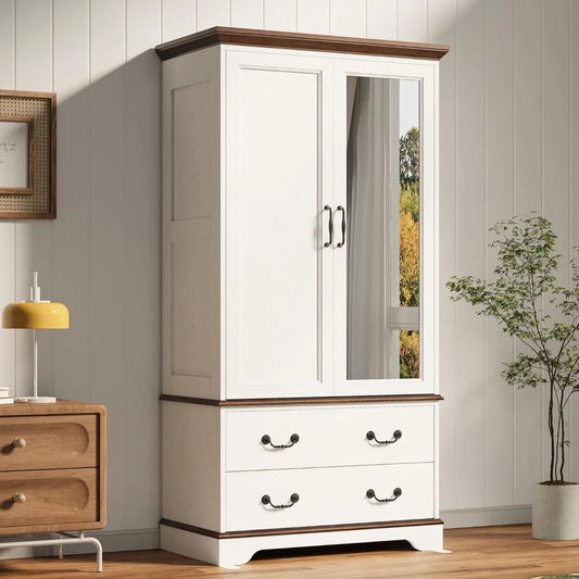 70.1" Wooden Clothing Storage Cabinet with 2 Doors & 2 Drawers