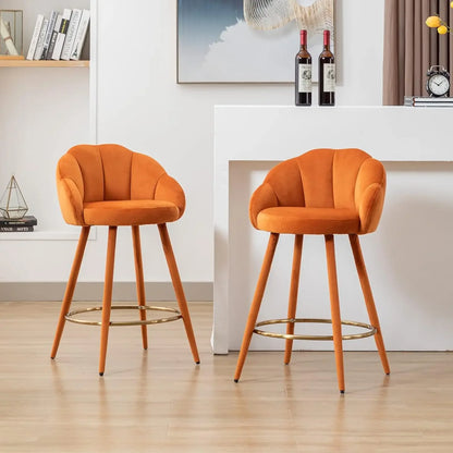 Set of 2 Modern 25.5" Counter Height Barstool with Petal Back & Gold Metal Ring Footrest