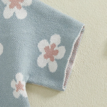 Infant/Toddler Baby Girl Clothes Set, Short Sleeve Floral Print Knit Tops+Shorts