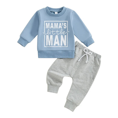 2 Piece Outfit 6MO-3T Boy Fall Clothes, Letter Print Long Sleeve Sweatshirt and Elastic Pants