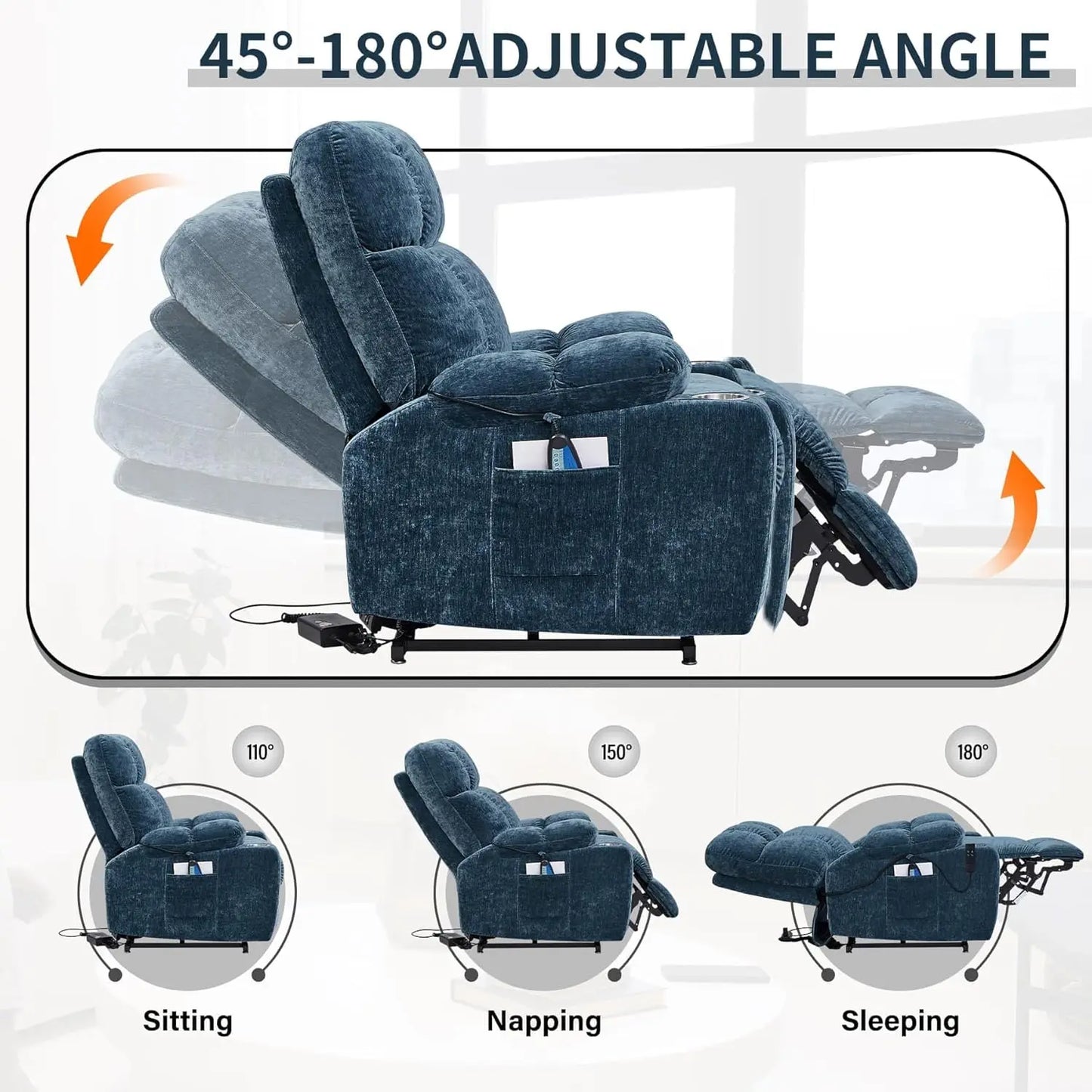 Infinite Position Soft Fabric Power Electric Recliner
