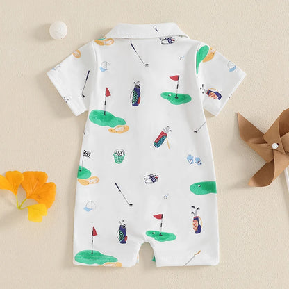 6-24 MO Baby Golf Romper, Half Button-up Lapel, Short