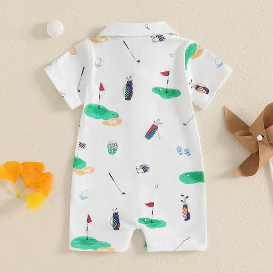6-24 MO Baby Golf Romper, Half Button-up Lapel, Short