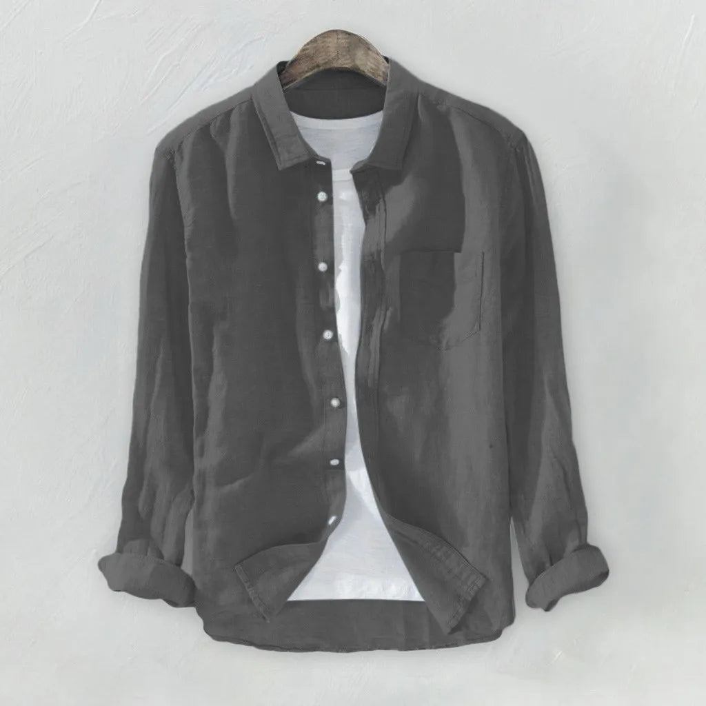 Plus Size Shirts For Men, Baggy, Solid Color, Button Blouse With Pockets