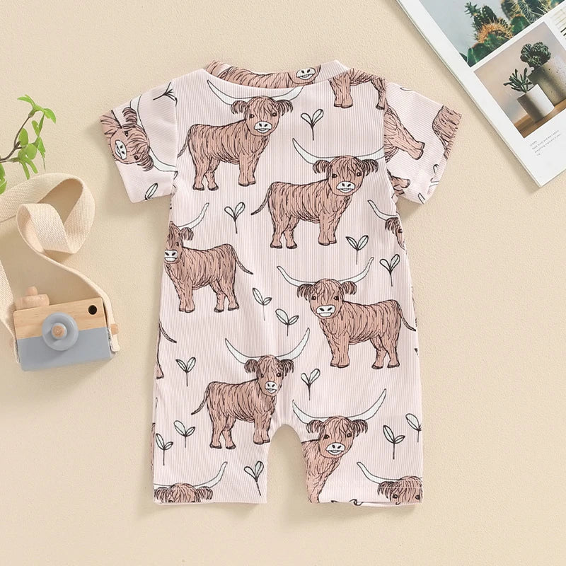 3-18M Boys Western Jumpsuit, Short Sleeve Crew Neck