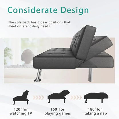 Folding Futon Set Convertible Recliner Lounge with Cup Holders, Removable Armrests
