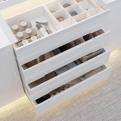 Island Wardrobe with Jewelry Organizer Closet with 16 Drawers & Glass Tabletop