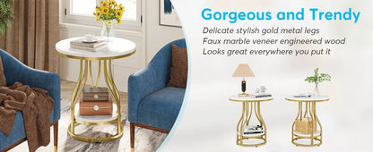 Round 2-Tier White Gold End Table