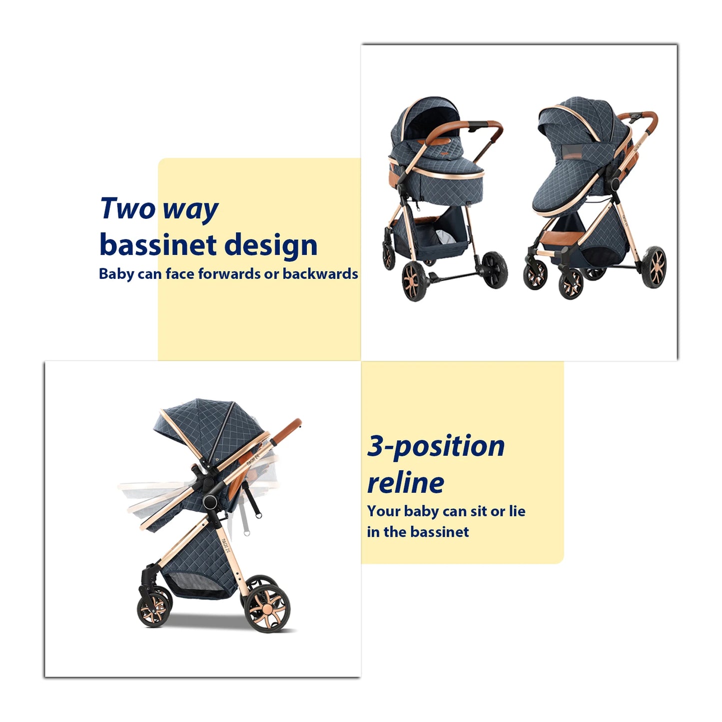 Lightweight Baby Stroller 3 in 1 Multifunctional High Landscape Baby 4 IN 1 Strollers with Isofix