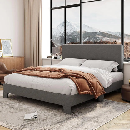 Full/Queen/king Size Bed Frame Adjustable Headboard, Faux Leather Platform Bed, Easy Assembly