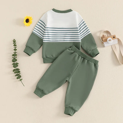 6M-2T Boys Outfit, Long Sleeve Stripes Sweatshirt with Elastic Waist Sweatpants