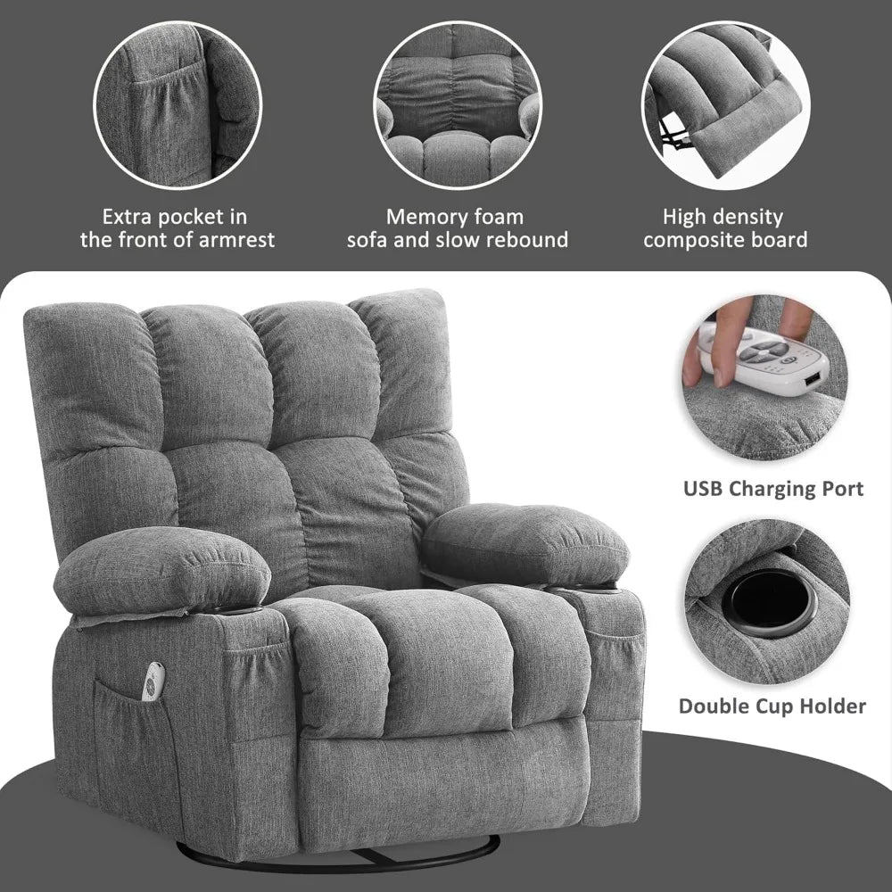 Ergonomic Rocking Recliner with Vibration Massage, Heat, and Side Pocket