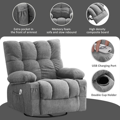 Ergonomic Rocking Recliner with Vibration Massage, Heat, and Side Pocket