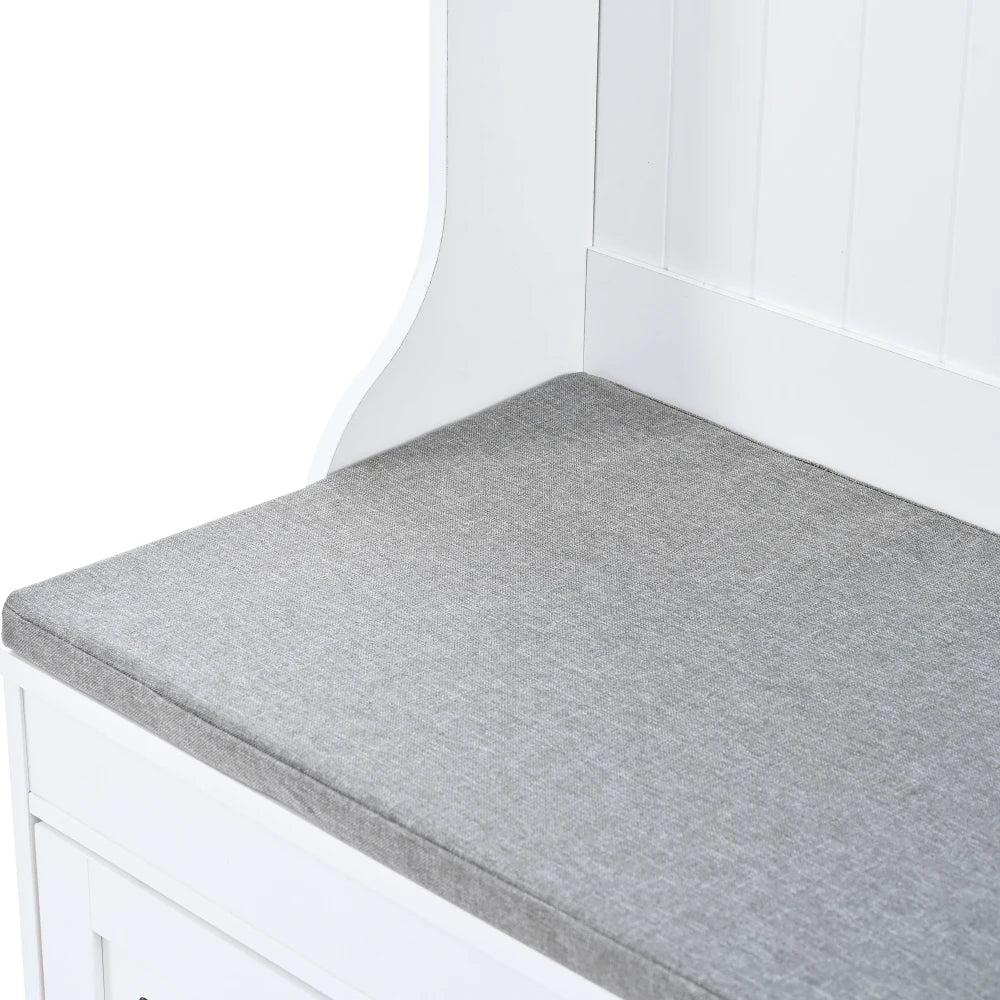 47.2'' Wide Hall Tree with Storage, 5-in-1 Entryway Bench with Shutter-shaped doors, Coat Rack, Cushion and 4 Sturdy Hooks