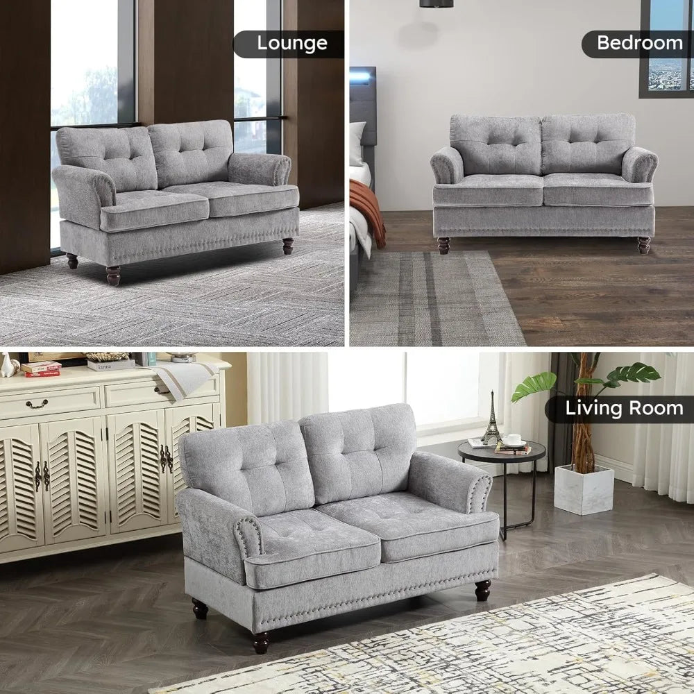 Loveseat with Rivet Accents and Wooden Legs
