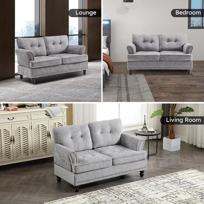 Loveseat with Rivet Accents and Wooden Legs
