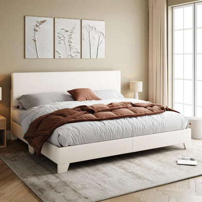 Full/Queen/king Size Bed Frame Adjustable Headboard, Faux Leather Platform Bed, Easy Assembly