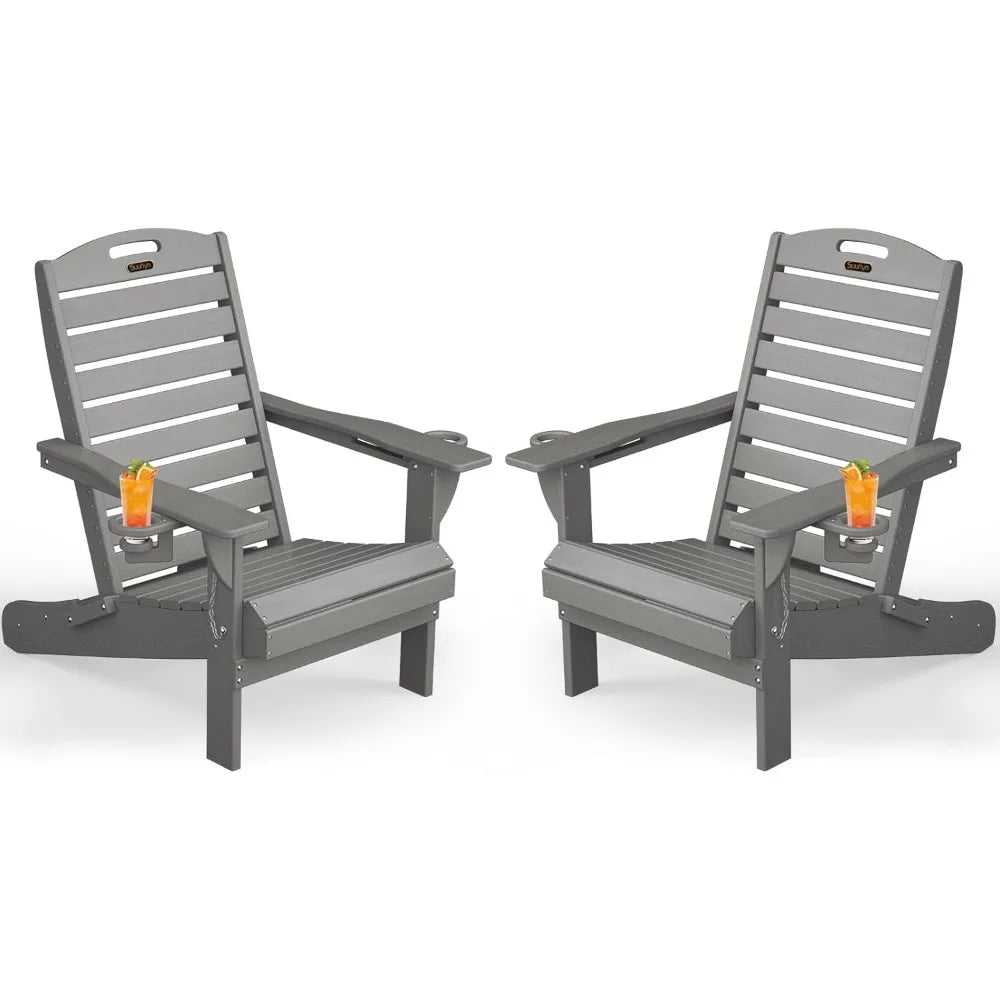 Set of 2 All-Weather Adirondack Chairs with Cup Holder