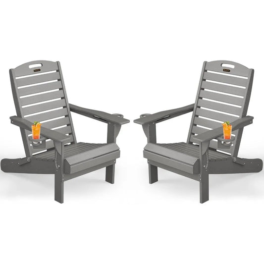 Set of 2 All-Weather Adirondack Chairs with Cup Holder