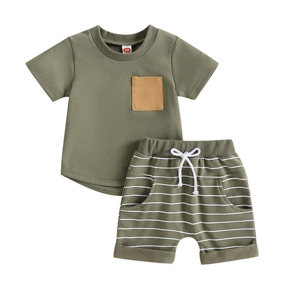 6MO-3T  Boys 2Pcs Summer Set, Short Sleeve, Crew Neck