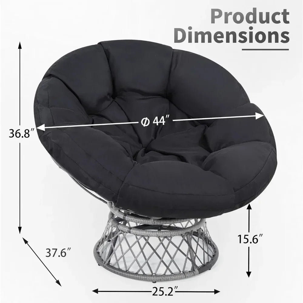 Oversized Rattan Papasan Chair with Cushion and Frame for Adults,