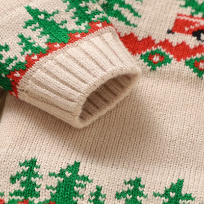 9 MO-3T Boy Christmas Sweater, Round Neck, Truck Print Knit Pullover