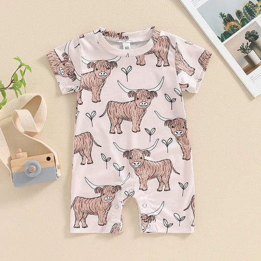 3-18M Boys Western Jumpsuit, Short Sleeve Crew Neck