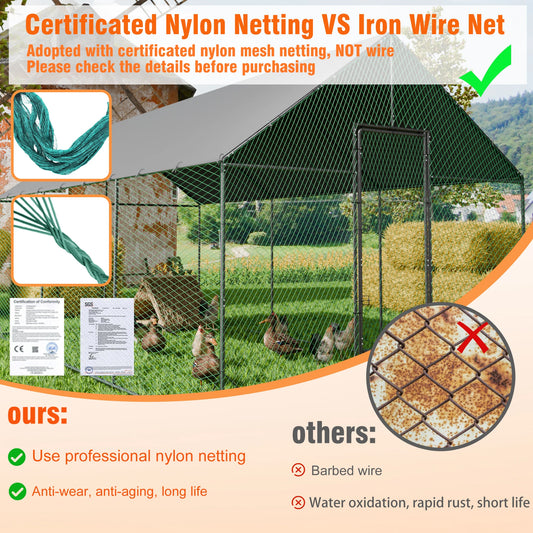 L XL XXL Upgraded Heavy Duty Metal Chicken Coop w/ Cover and Nylon Netting