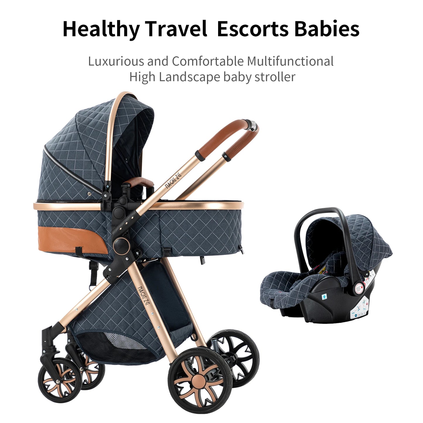 Lightweight Baby Stroller 3 in 1 Multifunctional High Landscape Baby 4 IN 1 Strollers with Isofix