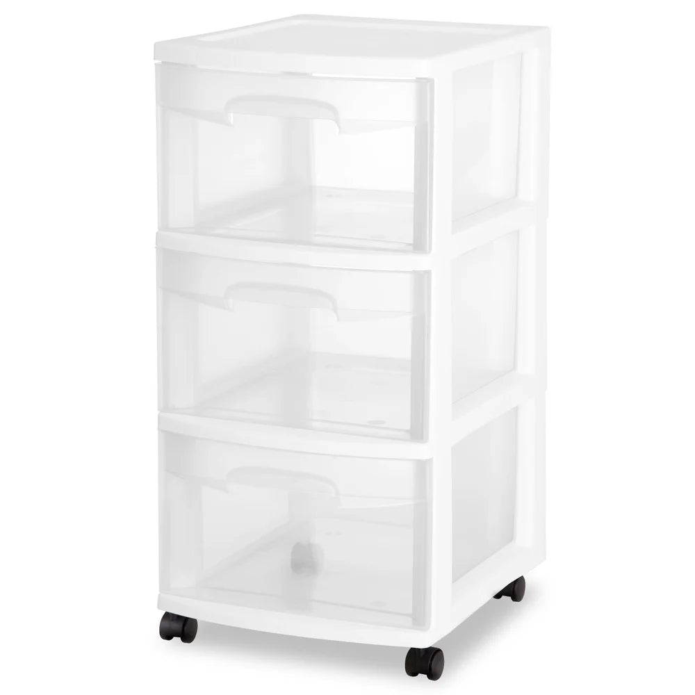 3 Drawer Plastic Storage Cart Rolling Organizer, Multi-purpose Clear Bins