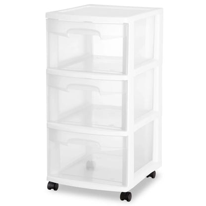 3 Drawer Plastic Storage Cart Rolling Organizer, Multi-purpose Clear Bins