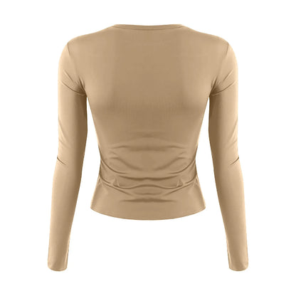 Cotton O Neck Long Sleeve Sexy Cropped Tops