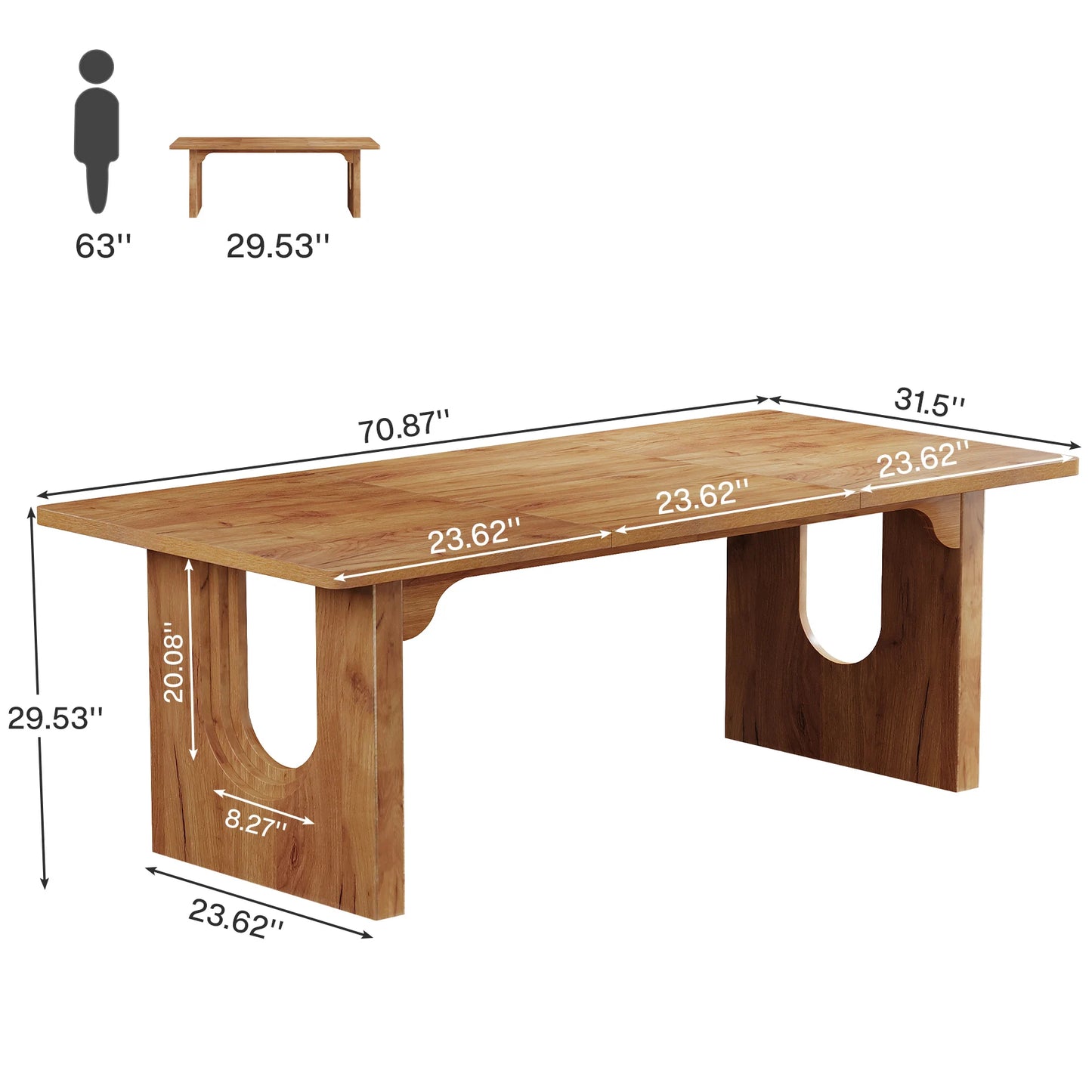 71" Large Kitchen Dining Table with Wood Pedestal Base, Seats 6-8