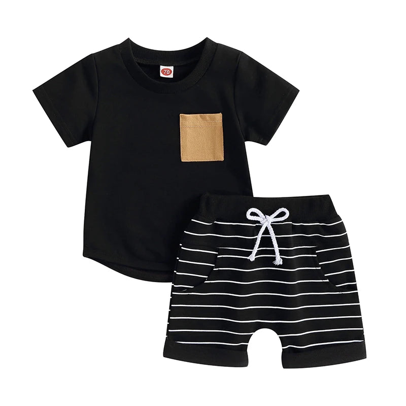 6MO-3T  Boys 2Pcs Summer Set, Short Sleeve, Crew Neck