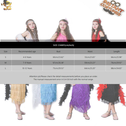 4-12 yo Girls Flapper Dress, Sequins Fringe, Tassel Tango