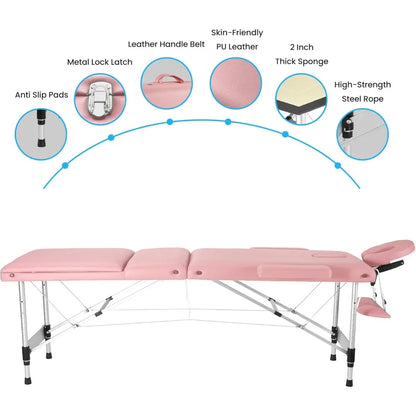 Massage Table Professional Massge Bed 3 Fold 82 Inches Height Adjustable