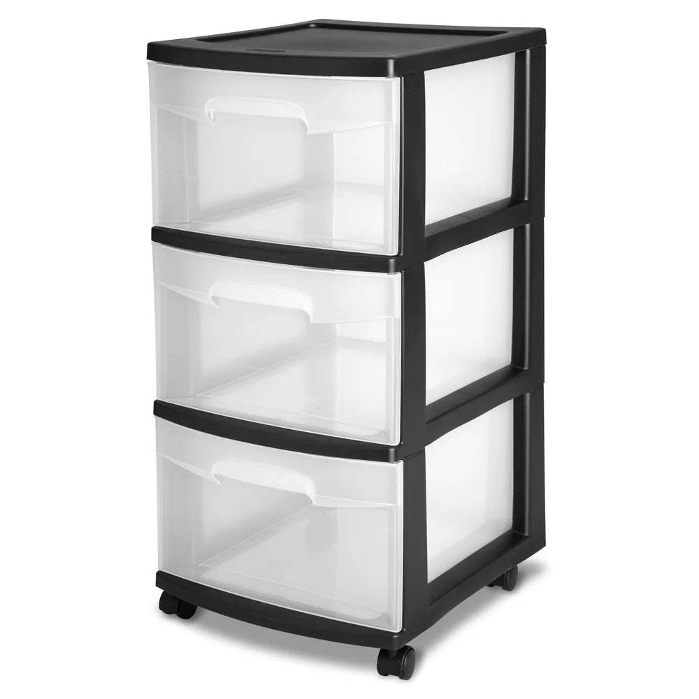 3 Drawer Plastic Storage Cart with Clear Drawers ,Rolling Organizer