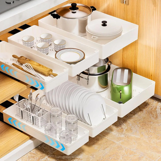3pcs/set Kitchen Storage Drawer Sliding Rail Pull-out Cabinet Storage Rack