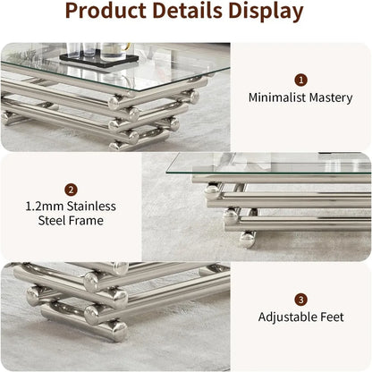55" Rectangular Tempered Glass Top with Stainless Steel Legs