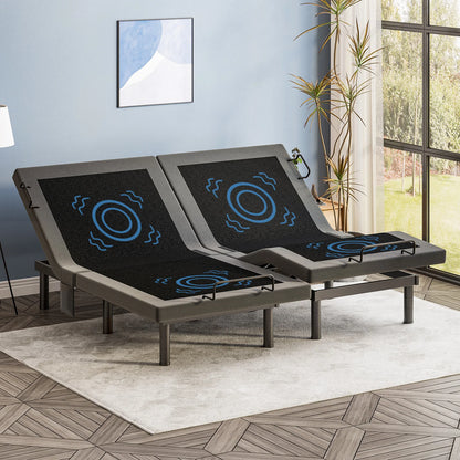 Split King Size Adjustable Bed Base Frame with Massage Silent Double Motor with Wireless Remote Control