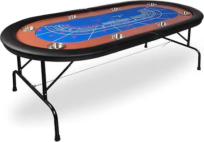 84”Texas Hold’em Foldable Poker Table for 10 Player with Stainless Steel Cup Holders and Padded Rails