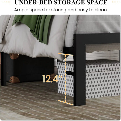 King Size Platform Bed Frame with Upholstered Headboard, Metal Slats Support, Noise Free
