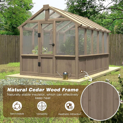 6x10 FT, 6MM Thick Polycarbonate Panel, Wooden Walk-in Greenhouse Kit with Lockable Door