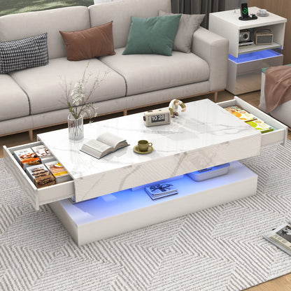 Modern Stylish Coffee Table with 2 Storage Drawers and LED lights