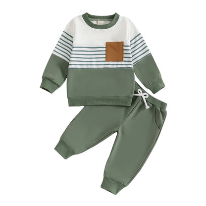 6M-2T Boys Outfit, Long Sleeve Stripes Sweatshirt with Elastic Waist Sweatpants