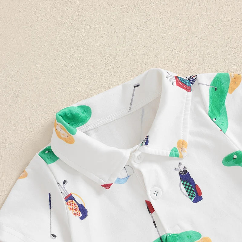 6-24 MO Baby Golf Romper, Half Button-up Lapel, Short